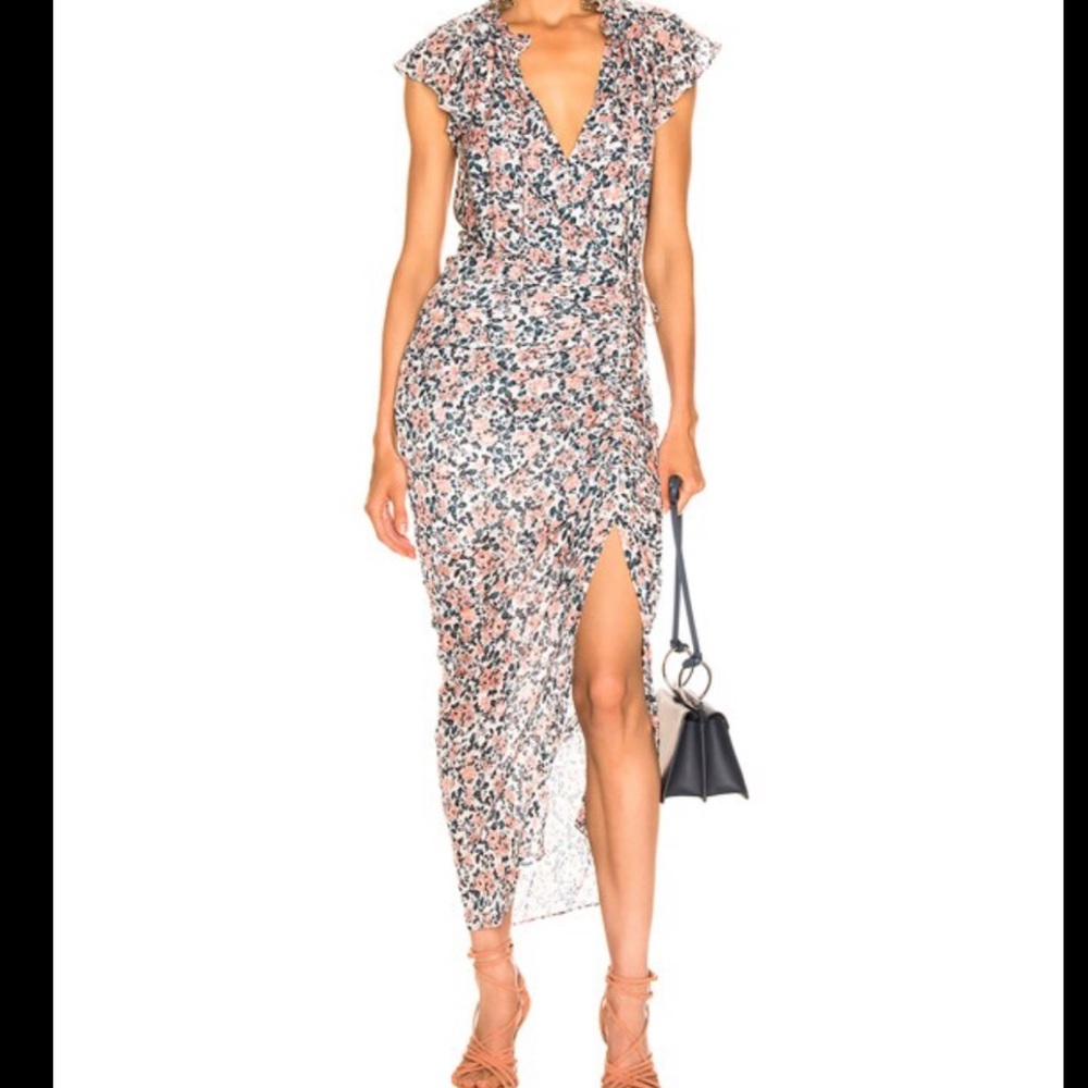 NEW Veronica Beard Brynlee Ruched Silk Slit Floral Midi Dress